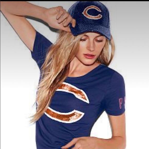 Victoria Secret Pink Sequins Chicago Bear Hat 🧢🐻💙🧡 - Picture 2 of 3